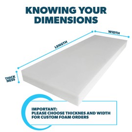 Foamma Custom Cut-to-Size Foam - High & Medium Density Custom Upholstery Foam Cushion, Polyurethane, Cushion Replacement for Chairs, Couches & DIY Projects for All Needs