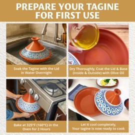 Kamsah Tagine Pot for Cooking and Flavor Enrichment - Large Clay Pot 12”, 5.5 QT - Non-Stick Handmade Cookware - Moroccan Ceramic Pots for Cooking with Lid & Serving Bowl - Bohemian Supreme Red