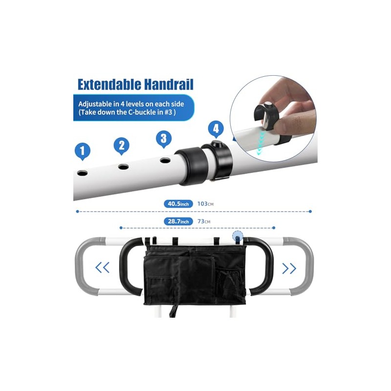 EasyVibe Bed Rails for Elderly Adults with Motion Light &