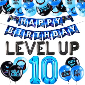 Roaring Good Time 21PCS Level UP Birthday Decoration Video Game 10 Birthday Decorations Gamer Party Supplies Ten years old Birthday Party Decorations