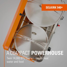 GSI Outdoors Selkirk 540+, Portable Outdoor Camping Stove, 2-Burner Propane Grill, 14,000 BTU High-Output Adjustable Burners, Integrated Igniter and Wind Guards