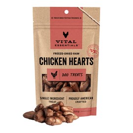 Vital Essentials Single Ingredient Chicken Hearts Dog Treats, 1.9 oz | Freeze-Dried Raw | Premium Quality High Protein Training Treats | Grain Free, Gluten Free, Filler Free