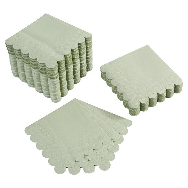 BEFORYOU 100 Pack Cocktail Napkin 2-Ply Scalloped Edged Dessert Napkins