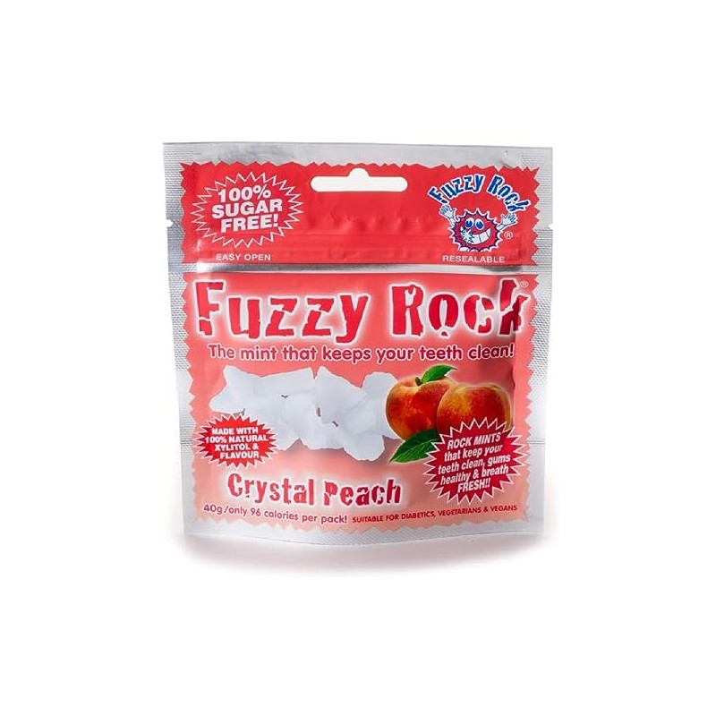 Fuzzy Rock Xylitol Crystal Peach Flavour Clean Teeth Mints For
