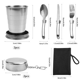Folding Cup, Pack of 2 Stainless Steel Foldable Cups, 75 ml Metal Cup, Outdoor Folding Cup, Camping Cup, Foldable Drinking Cup, Water Cup with Foldable Tableware