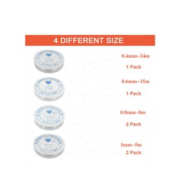 6 Rools Elastic Band for Bracelets 0.4 mm, 0.6 mm, 0.8 mm, 1.0 mm Elastic Cord, Tear-Resistant Rubber Band, Jewellery Thread, Transparent Bracelet Cord for Beads, Jewellery,