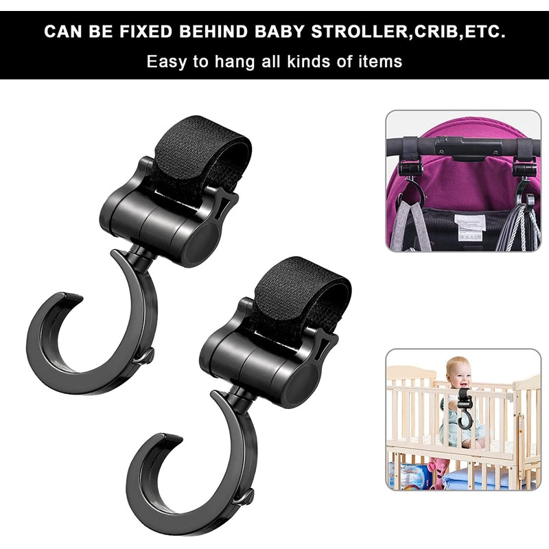 Stroller Hook, Multi-Hook, Stroller, Luggage Hook, 360° Rotation, Velcro Included,