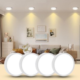 Lampara de Techo LED 4 Piezas,SILAMPDI 15W 3000K 12cm Lamparas de Techo Para Interior de Casas,Lámpara de Techo Aluminio Blanca,Lampara de Techo Moderna Lampara LED para Salas,Baño,Dormitorios