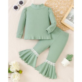 Mioglrie Toddler Baby Girl 2t Girl Clothes Long Sleeve Top Pant Set Green 2pcs Playwear 2t 3t Little Girl Outfit