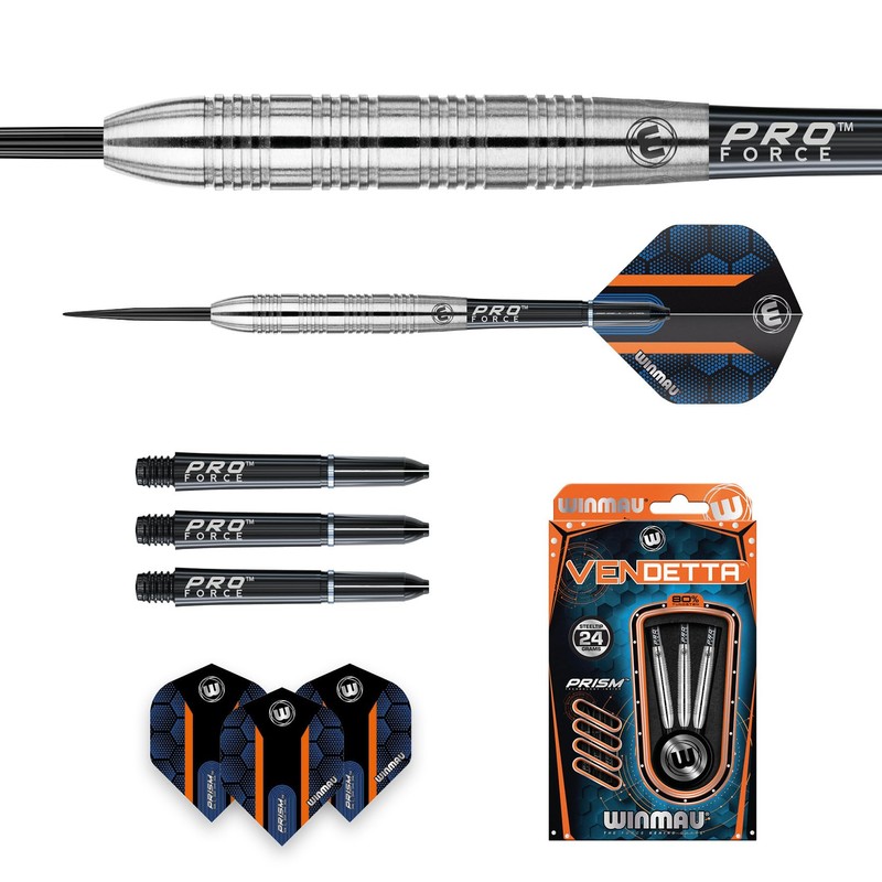 WINMAU Vendetta 24 Gram Professional Steeltip Tungsten Darts Set with