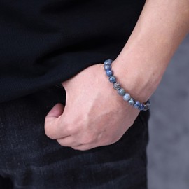 COAI Mens Fleur De Lis Stone Beaded Bracelet, Dumortierit Crystal Bracelet