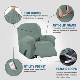 H.VERSAILTEX Super Stretch Couch Covers Recliner Covers Recliner Chair Covers Form Fitted Standard / Oversized Power Lift Reclining Slipcovers, Feature Soft Thick Jacquard, Sage, 1 Pack