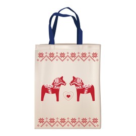 Scandinavian Gift Outlet Swedish Dala Horse Scandinavian Design Cotton Tote Handbag - Dutch Gift Idea, 15x14 Reusable Grocery Bag - 100% Cotton Durable Tote