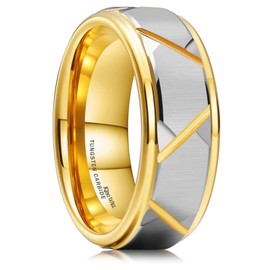 King Will Silver Gold Groove Tungsten Rings Multiple Cross Oblique Groove Lines Men Wedding Bands Angled Gold Step Edge Silver Surface Promise Engagement 8