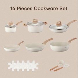 16 Pcs Pots and Pans Set for Kitchen, Nonstick Ceramic Cookware Set, Non Stick Induction Cookware Frying Pans & Saucepans