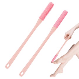 2 Packs Pink 15.7" Toe Cleaning Brush, Silicone Foot Brush for Shower, Long Handle Foot Scrubber Cleaner for Soft Feet Gap Care Seniors Elderly Men Women Skin Exfoliation Lotion Applicator (Pink)