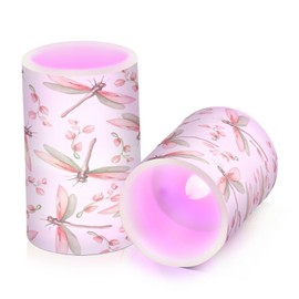 Kcldeci 2 Pack Flameless LED Candles with Remote Control,Dragonfly and Buds Flickering 3D Moving Flame Battery Operated Candles for Indoor Use, Home Decor