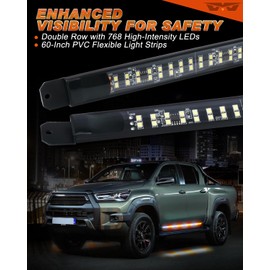 LUMENIX 2PCS 60 Inch Emergency Strobe Lights Strip LED Running Board Flexible Flashing Warning Hazard Safety Light Bar w/Wireless Remote for Construction Vehicles Work Trucks Pickups - White Amber