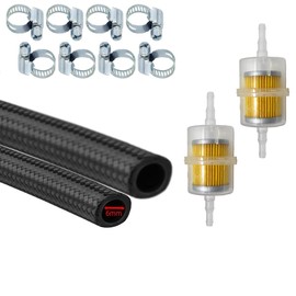 PROMOLINK Petrol Diesel Fuel Hose 6 mm 8 mm with 2 Fuel Filters and 8 Hose Clamps Fuel Hose Kit with Textile Braiding (6 mm / 2 Metres)