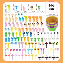 JIUDUOYUAN 146 Pcs Animal Food Picks Bento Deco Set for Lunch Box Decoration Mini Cute Fruit Toothpicks Lunch Accessories Reusable Lunchbox Picks