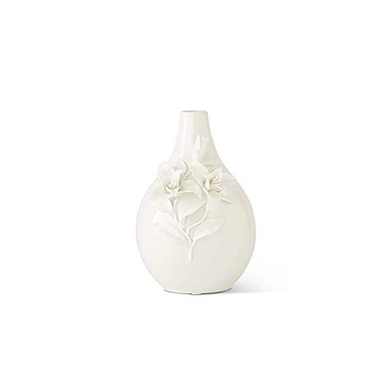 K&K Interiors 10.5 Inch White Ceramic Bottle Neck Vase with