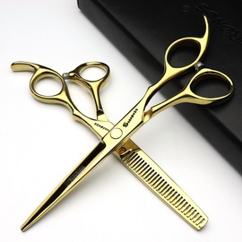 6/6.5/7 Inch Super Value Hairdressing Scissors, Family Children Hairdressing Scissors Set Flat Scissors (Gold)
