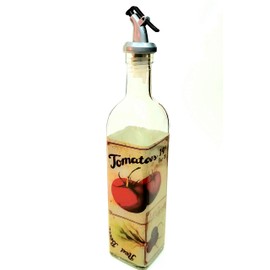 Glass 18 oz Olive Oil or Vinegar Dispenser Bottle with Assorted Vegetable Nostalgic Design