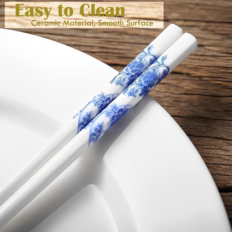 Chopsticks Reusable Ceramic Chopsticks 5 Pairs Porcelain Chopsticks Dishwasher Safe,High-grade