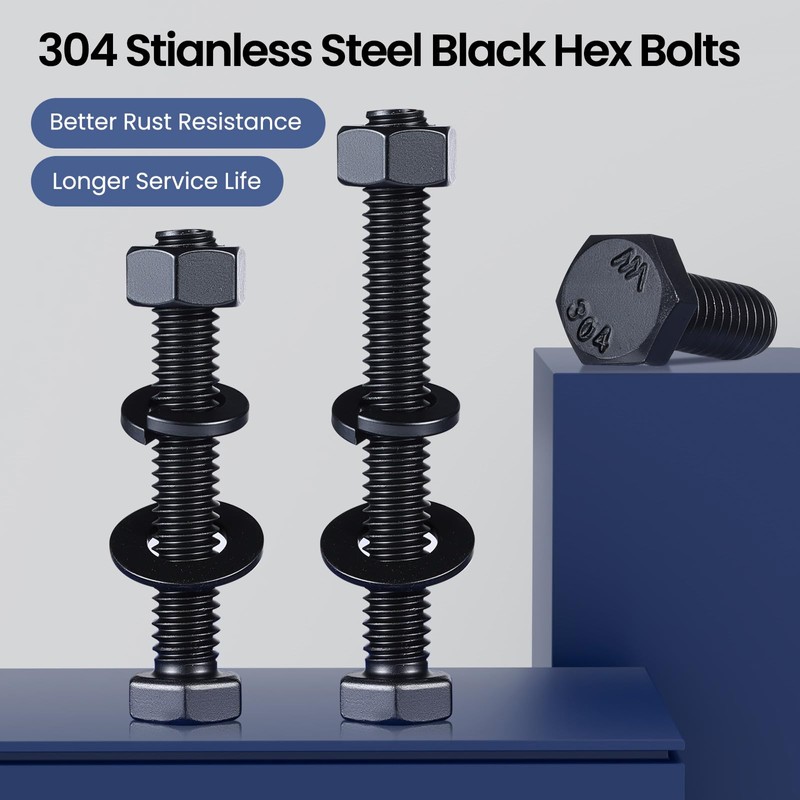 BNUOK 1/4-20 x 4 Hex Head Screws Bolts,Hex Nuts,Flat &