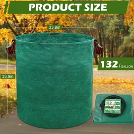 132 Gallons Lawn and Leaf Bags,Reusable Yard Waste Bags with Gardening Gloves,Heavy Duty Garden Bags with 4 Handles for Lawn Care, Camping & Recycling(2 Pack）