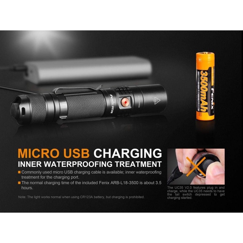 Fenix UC35 V2.0 Rechargeable Tactical Handheld LED Flashlight 1000 Lumens