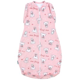 TupTam Baby Swaddling Bag, Oeko-Tex Certified Materials, Padded Baby Sleeping Bag, 2.5 Tog, Unisex, Unpadded 0.5 TOG / Bear Hug Me Pink