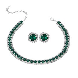 CCAIPU Jewellery Set for Women, Cubic Zirconia Necklace Earrings Adjustable Necklace Stud Earrings Bridal Wedding Sets Gifts for Ladies Girls (Green)