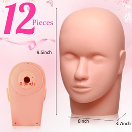 Reginary 12 Pcs Lash Mannequin Head Silicone Plastic Makeup Training Heads for Makeup Eyelash Grafting Massage and Esthetics Practice