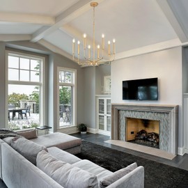 ONESMING Modern Gold Chandelier for Dining Room,Metal 8-Light Kitchen Light Fixtures, Farmhouse Candle Hanging Pendant Light for Living Room Entryway Foyer Bedroom (Bulbs Not Included)