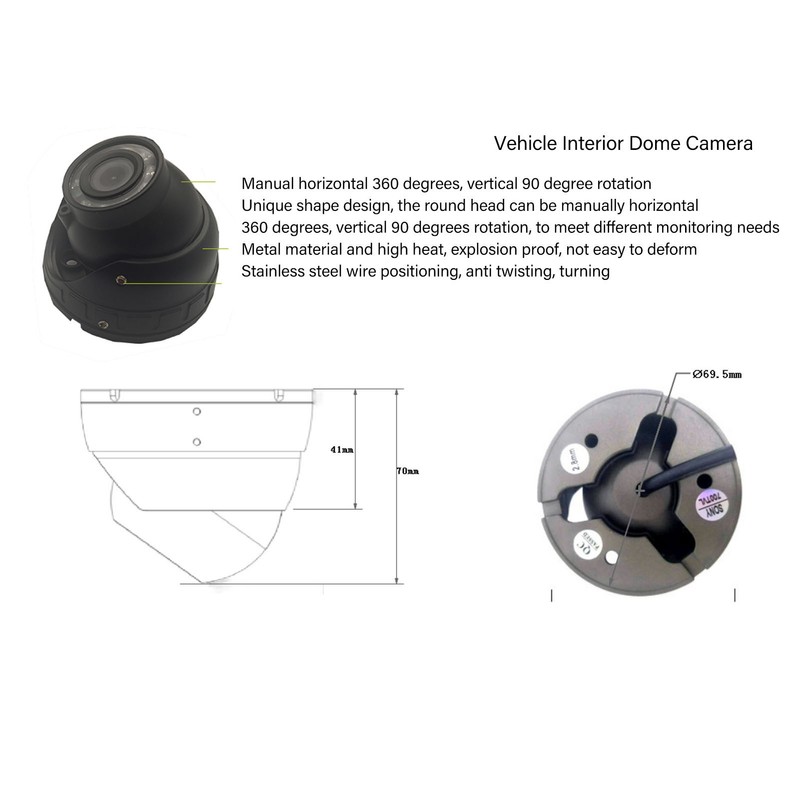 DC 12V Vehicle Interior Dome Camera Video Audio Recording Wide
