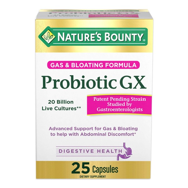 Nature's Bounty Probiotic, for Occasional Gas and Bloating Dietary Formula, Dietary Supplement, Helps with Abdominal Discomfort, Promotes Digestive Health, 25 Capsules