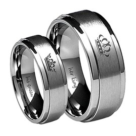 Blowin Her King His Queen Ring Silver Stainless Steel Wedding Bands Engagement Promise Rings, Stainless Steel, No Gemstone