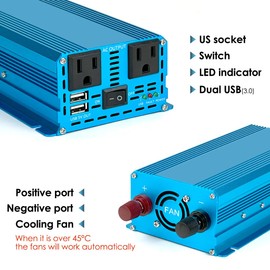 LVYUAN 1000 Watt Pure Sine Wave Power Inverter 24V DC to 110V/120V AC Converter with 2 sockets and 2 USB Port for Car Truck Family Solar System,RV, Truck,Road Trip & Emergency