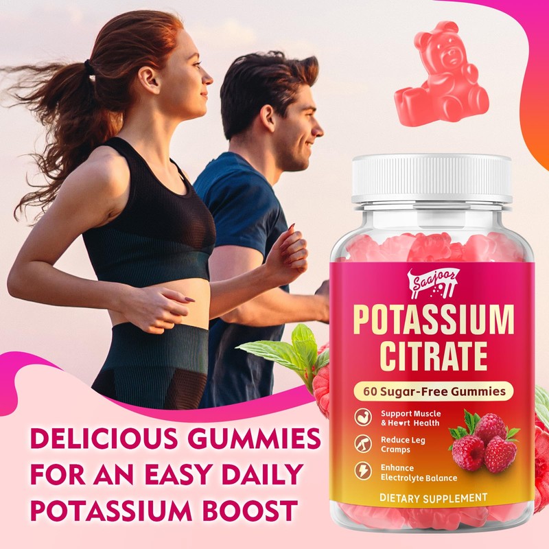 2 Pack Potassium Citrate Gummies 1000mg, Potassium Supplement for Adults