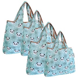 allydrew Large & Small Foldable Tote Nylon Reusable Grocery Bags, Set of 4, Panda