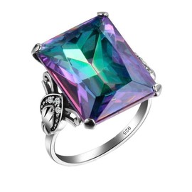 WDIYIEETN Mystic Rainbow Topaz 925 Sterling Silver Ring Women Wedding Engagement Rings Size 6-10 (6)