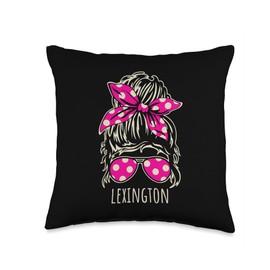 City of Lexington Messy Hair Bun Ribbon Sunglasses Design Throw Pillow