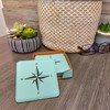 Turquoise Leatherette Coasters, Square with Compass Design, Set of 6,