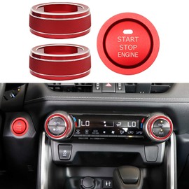 Bilisin AC Air Conditioner Switch Knob Button Ring Compatible with Toyota RAV4 2019-2024 Accessories, Aluminum Alloy Engine Start Stop Trim Covers Decoration (3Pcs Red)