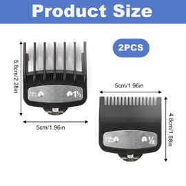 2 Pcs Clipper Guards for Wahl Clippers 0.5 1.5, Hair Clipper Guards, Hair Clipper Attachments, Clipper Set with Clip 1/16 Inch and 3/16 Inch Replacement Standard Fitting Comb (Black)