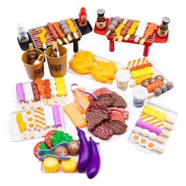 Zhongren 80pcs BBQ Pretend Play Food Set Barbeque Playset Toy Grill Kitchen Cooking Tools Role Toys for 3+ Kids Toddlers Boys Girls Xmas Birthday Gifts
