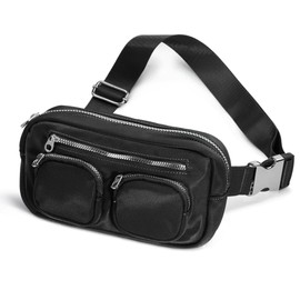 Women's Zipper Pockets Fanny Packs Nylon Waist bag Everywhere Belt bag (Black)