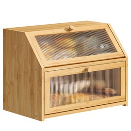 BMOSU Large Bread Box for Kitchen Countertop,Double Layer Bread Box for Kitchen Counter,Bamboo Wood Bread box Capacity Bin Kitchen Storage(Natural)