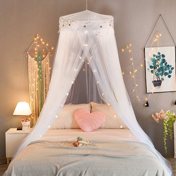 Princess White Mosquito Mesh Net for Bed SZHTFX Large Dome Hanging Bed Canopy for Girls with Round Lace Punch-free Installation Bed Net for Single to Double Bed Ideal for Bedroom Decorative